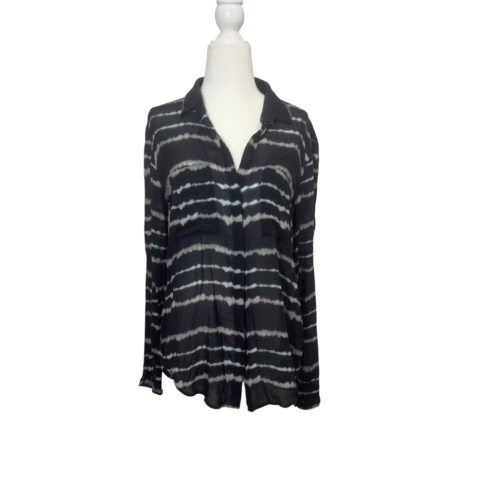 Cloth & Stone Anthropologie Black Tie Dye Stripe Button Down Shirt Small R2893
